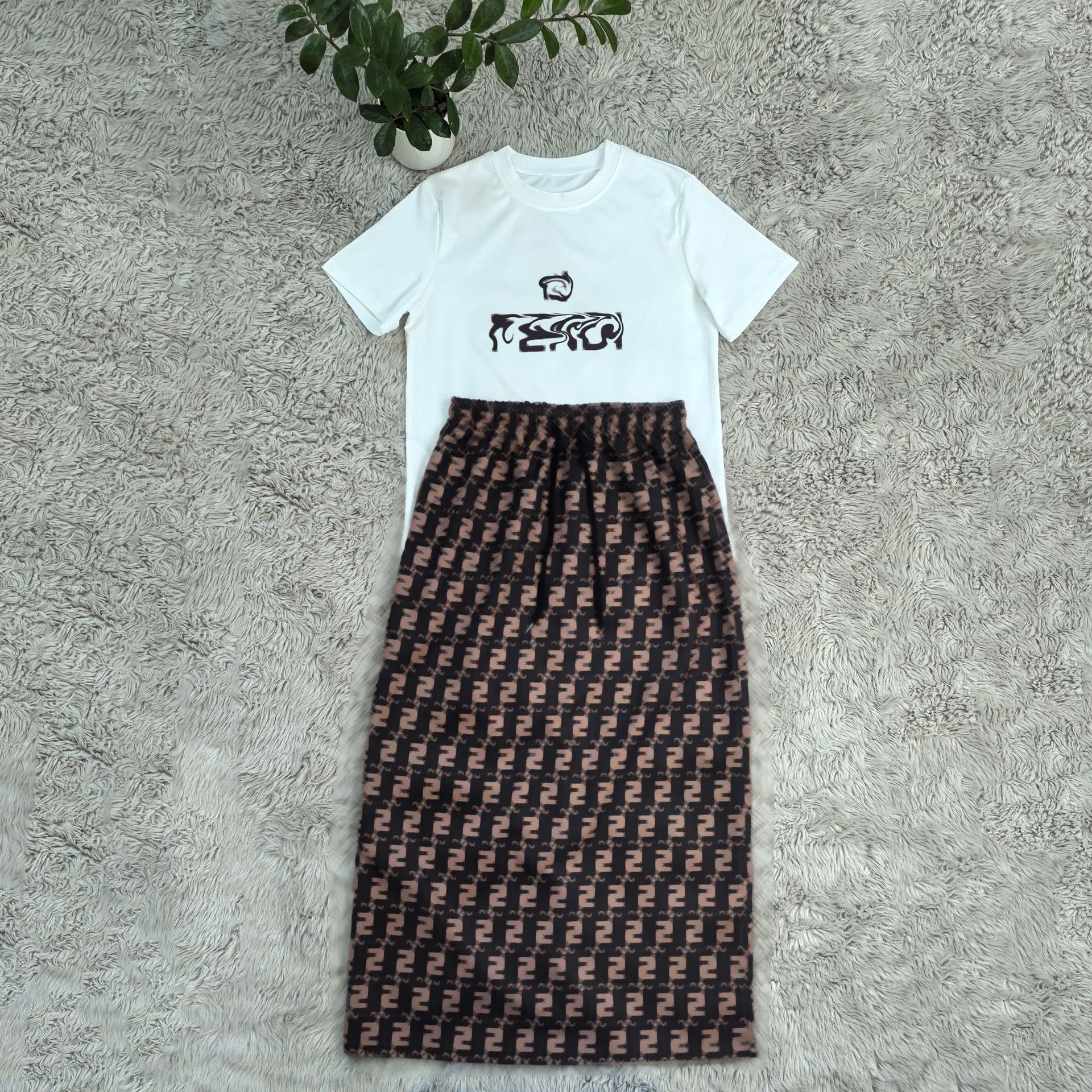 2025 European American Cool  Mid-Length Skirt Suit for Women Floral New Fashion Elegant Casual Short-Sleeved Slim Loose