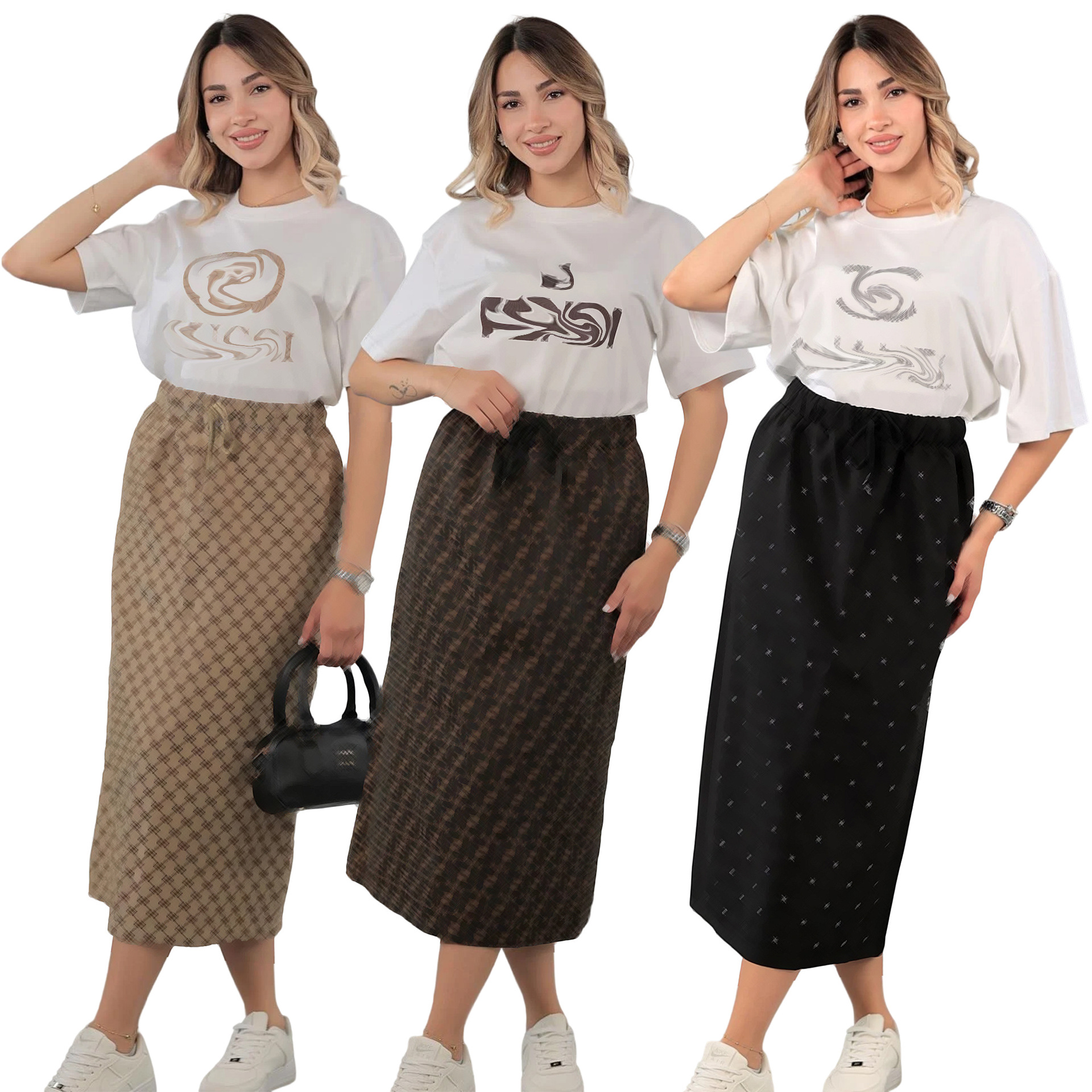 2025 European American Cool  Mid-Length Skirt Suit for Women Floral New Fashion Elegant Casual Short-Sleeved Slim Loose