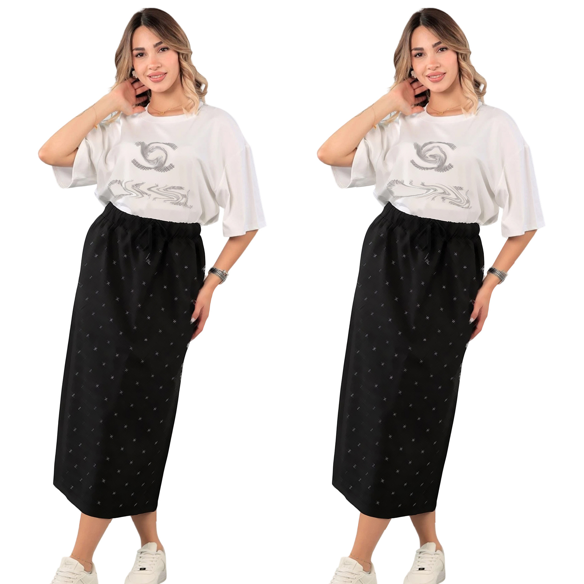 2025 European American Cool  Mid-Length Skirt Suit for Women Floral New Fashion Elegant Casual Short-Sleeved Slim Loose