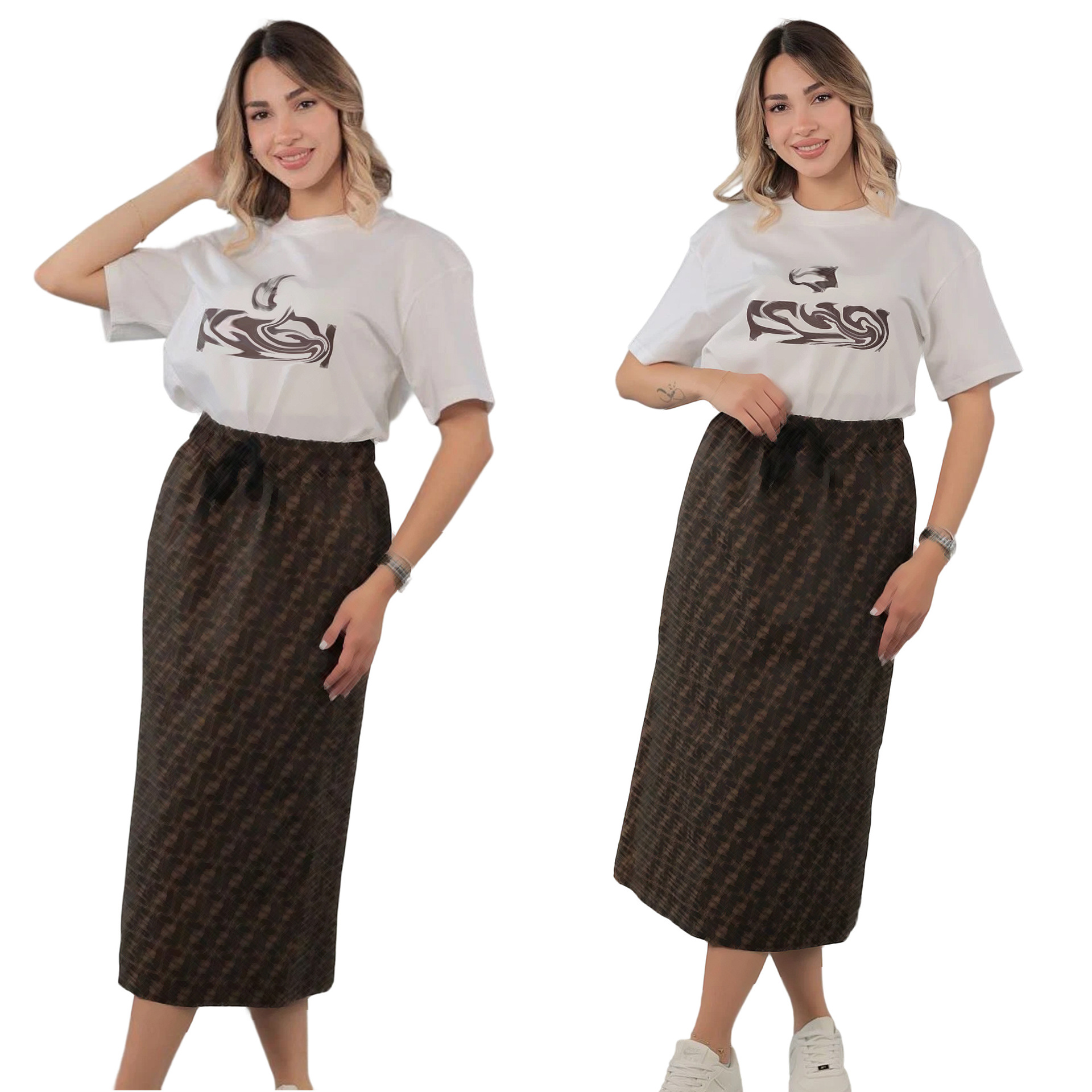 2025 European American Cool  Mid-Length Skirt Suit for Women Floral New Fashion Elegant Casual Short-Sleeved Slim Loose