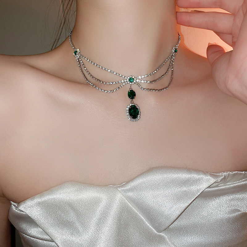 Women's Retro Silver Diamond Multi-layer European and American Style Elegant and  Luxury Necklace and Earrings Set