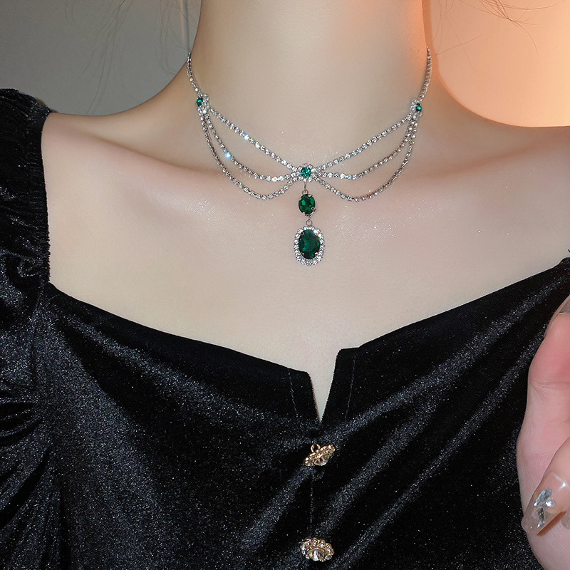 Women's Retro Silver Diamond Multi-layer European and American Style Elegant and  Luxury Necklace and Earrings Set