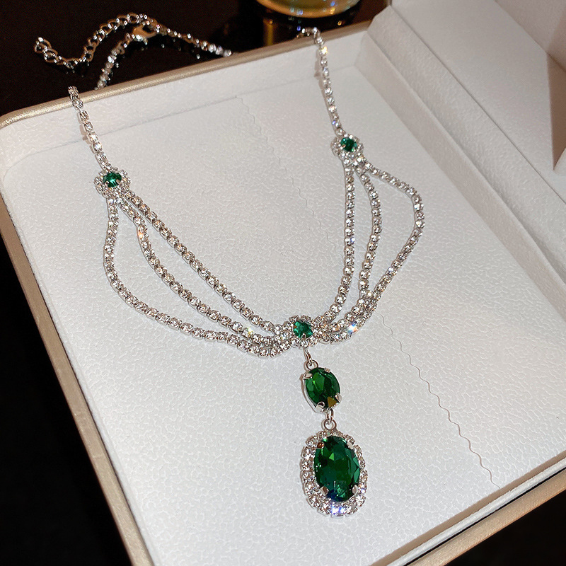 Women's Retro Silver Diamond Multi-layer European and American Style Elegant and  Luxury Necklace and Earrings Set