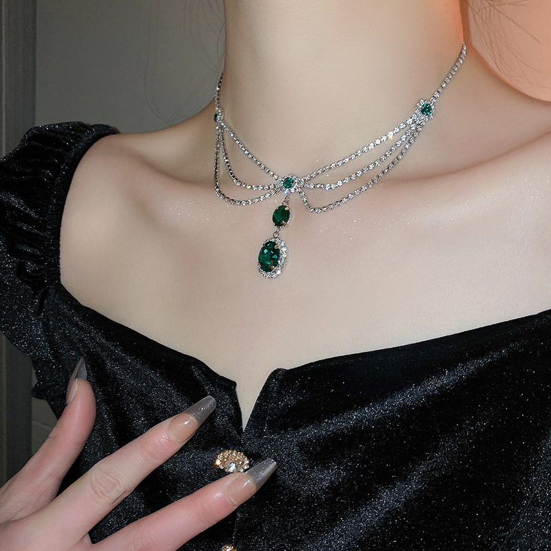 Women's Retro Silver Diamond Multi-layer European and American Style Elegant and  Luxury Necklace and Earrings Set