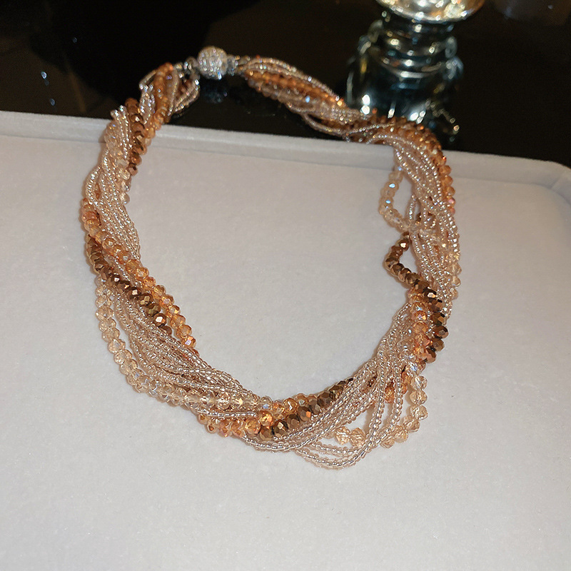 Fashion Women's Diamond Crystal Multilayer Bead Wound Artificial Crystal Necklace Fashionable and Elegant Charm Necklaces