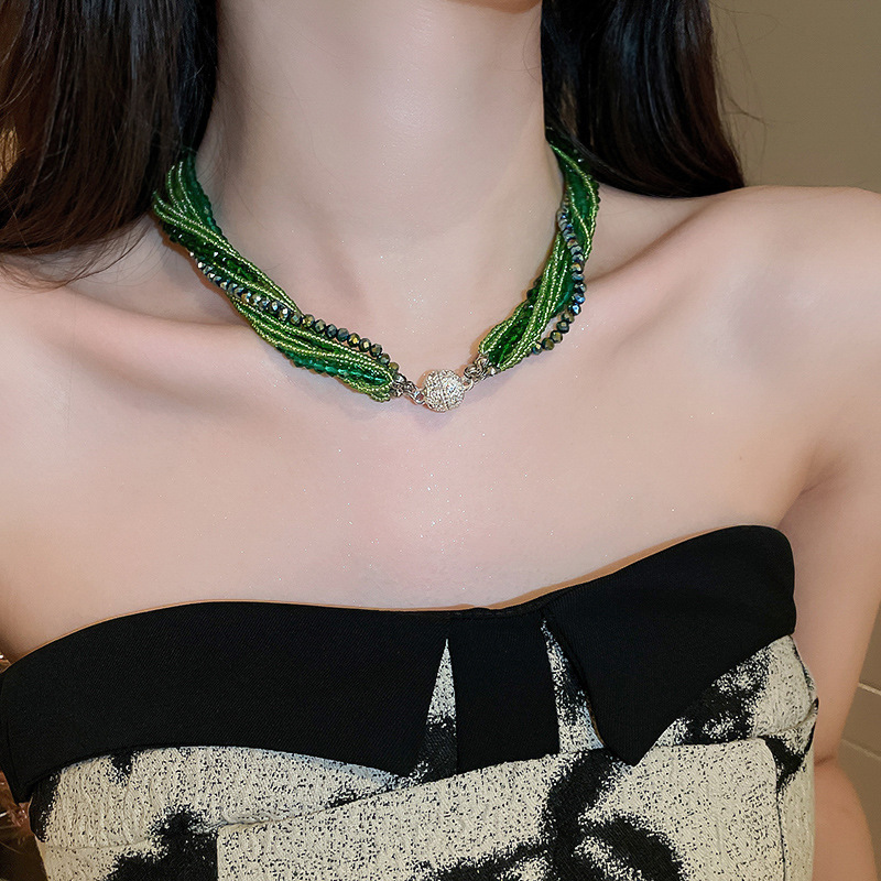 Fashion Women's Diamond Crystal Multilayer Bead Wound Artificial Crystal Necklace Fashionable and Elegant Charm Necklaces