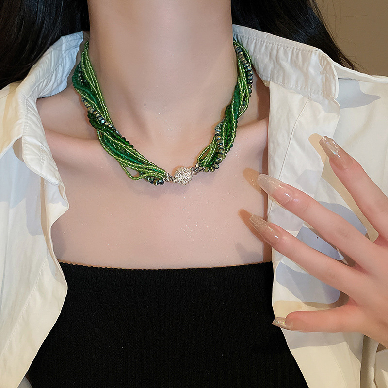 Fashion Women's Diamond Crystal Multilayer Bead Wound Artificial Crystal Necklace Fashionable and Elegant Charm Necklaces