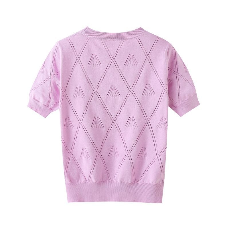 Customizable Cotton Crochet Knitted Women's Summer T-Shirt Factory's New Slim Ice Silk Top Loose Casual Short-Sleeved Design