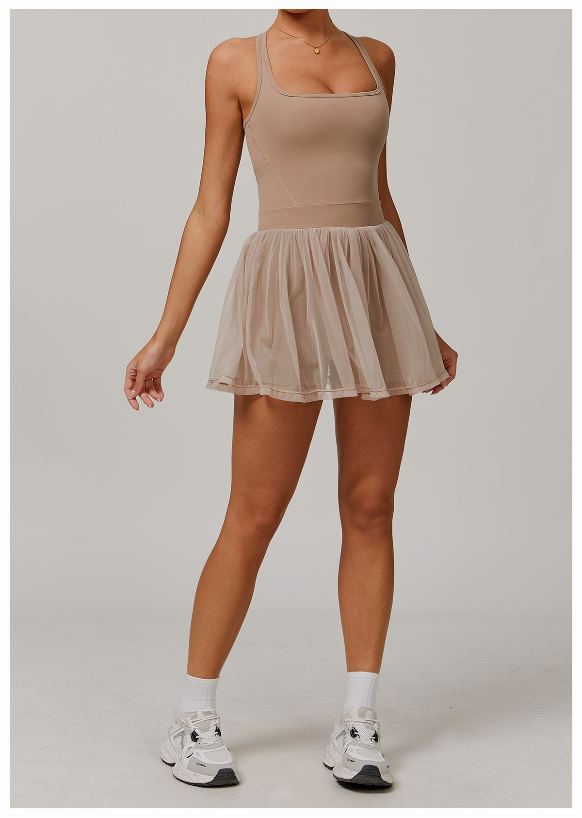 Custom Eco-friendly Recycle 2 in One Women Sportswear Custom Logo Sexy Mesh Gym Tennis Wear Golf Dress With Shorts