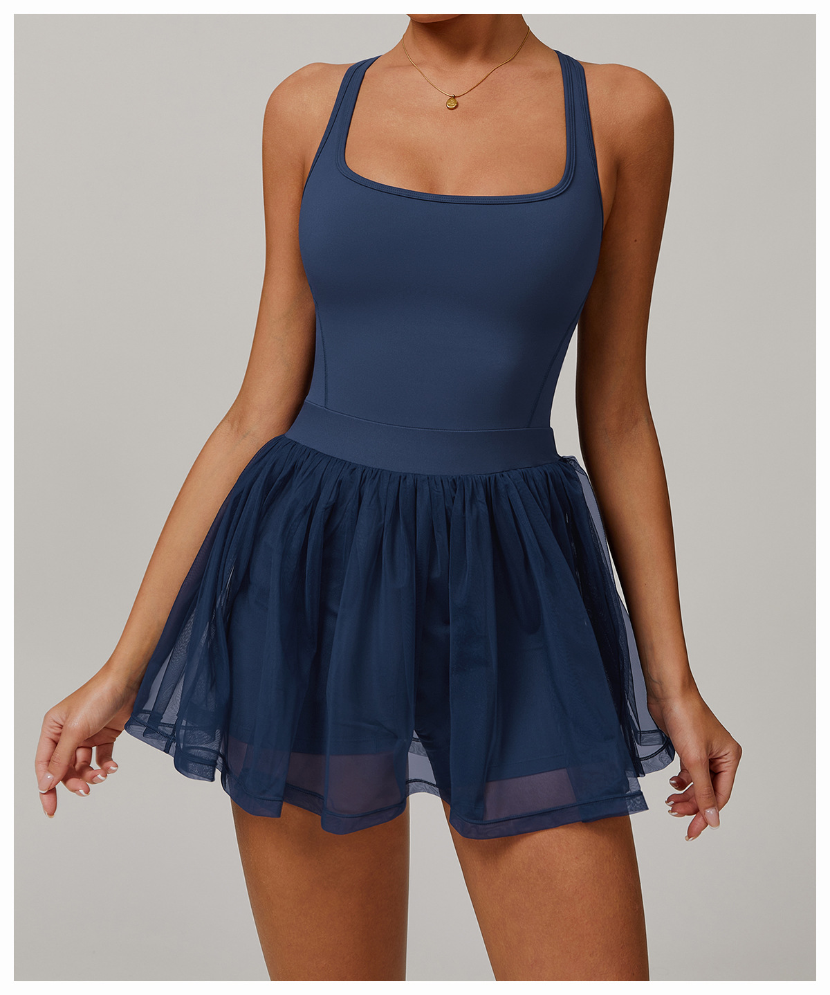 Custom Eco-friendly Recycle 2 in One Women Sportswear Custom Logo Sexy Mesh Gym Tennis Wear Golf Dress With Shorts