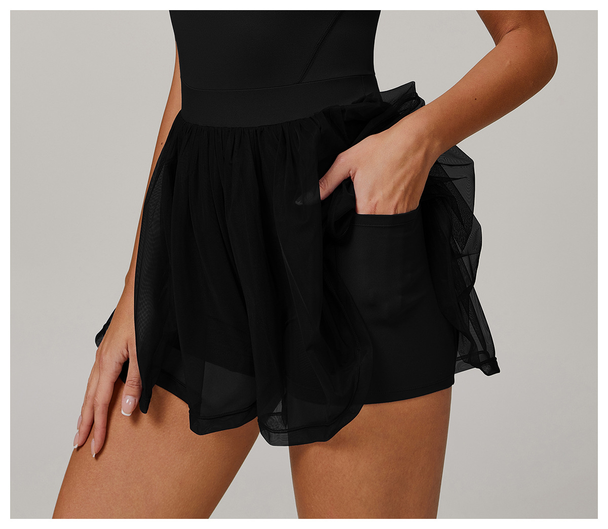Custom Eco-friendly Recycle 2 in One Women Sportswear Custom Logo Sexy Mesh Gym Tennis Wear Golf Dress With Shorts